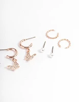 Rose Gold Pearl & Butterfly Earrings 4-Pack