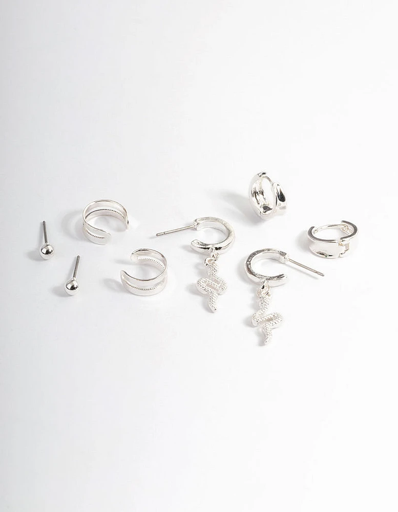 Silver Snake Hoop Earrings 4-Pack