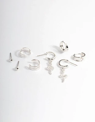 Silver Snake Hoop Earrings 4-Pack