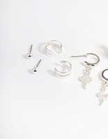 Silver Snake Hoop Earrings 4-Pack