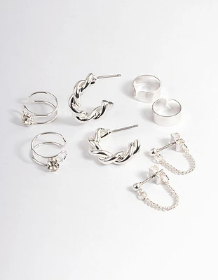 Silver Croissant Hoop Earrings 4-Pack