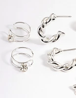 Silver Croissant Hoop Earrings 4-Pack