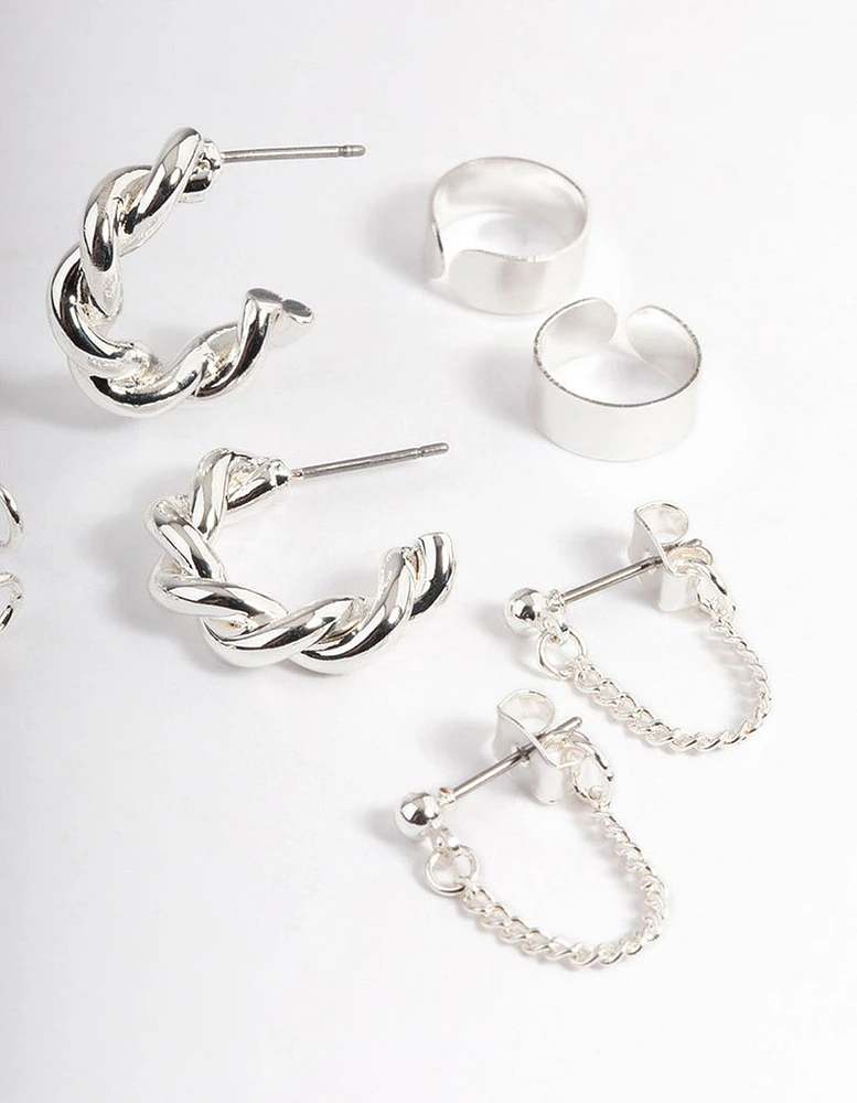 Silver Croissant Hoop Earrings 4-Pack