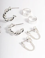 Silver Croissant Hoop Earrings 4-Pack