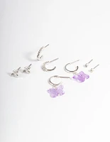 Silver Acrylic Butterfly & Bee Earrings 4-Pack