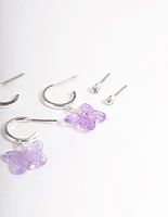 Silver Acrylic Butterfly & Bee Earrings 4-Pack