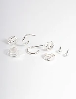 Silver Pearl & Triple Row Cuff Earrings 4-Pack