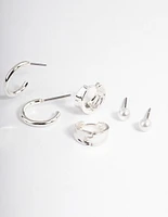 Silver Pearl & Triple Row Cuff Earrings 4-Pack