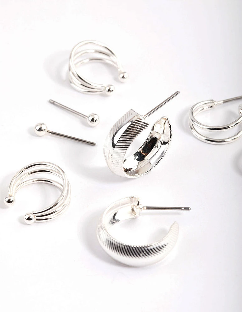 Silver Bevelle & Cuff Earrings 4-Pack