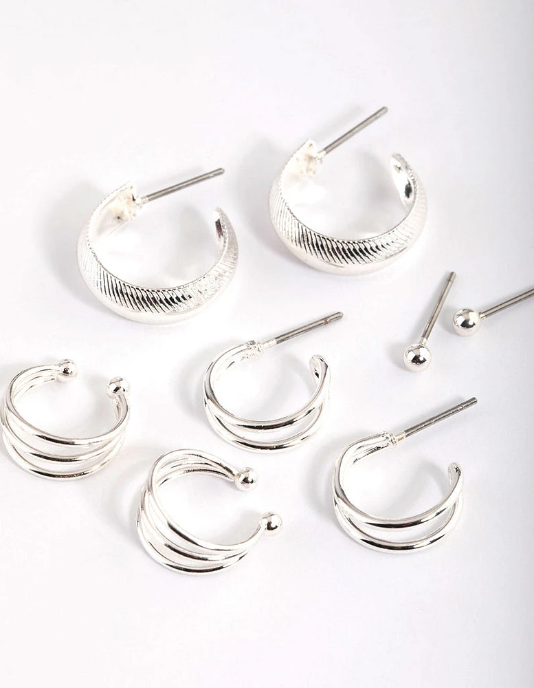 Silver Bevelle & Cuff Earrings 4-Pack