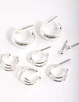 Silver Bevelle & Cuff Earrings 4-Pack