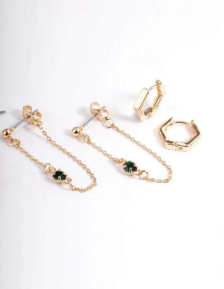 Green Diamante Baguette Earrings 4-Pack