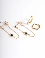 Green Diamante Baguette Earrings 4-Pack