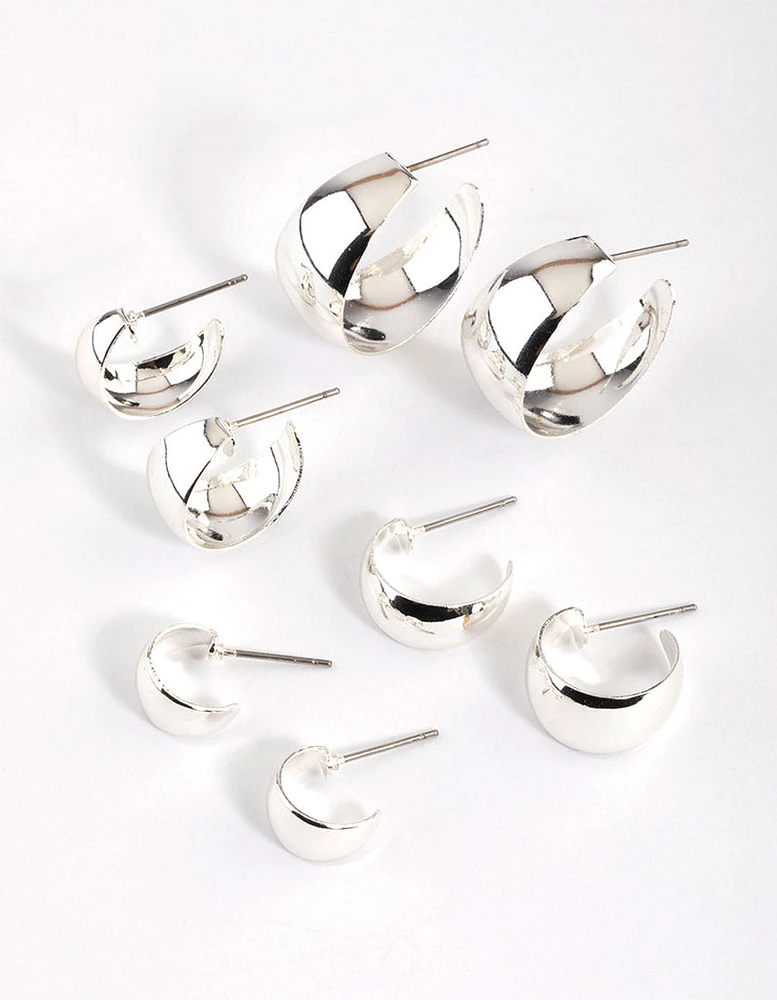 Silver Basic Flat Hoop Earrings 4-Pack