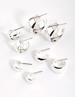 Silver Basic Flat Hoop Earrings 4-Pack