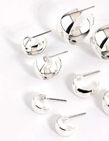 Silver Basic Flat Hoop Earrings 4-Pack