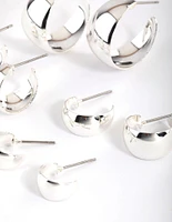 Silver Basic Flat Hoop Earrings 4-Pack