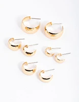 Gold Basic Flat Hoop Earrings 4-Pack