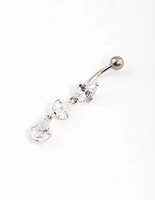 Titanium Cubic Zirconia Three Pear Drop Belly Ring