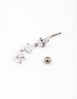 Titanium Cubic Zirconia Three Pear Drop Belly Ring