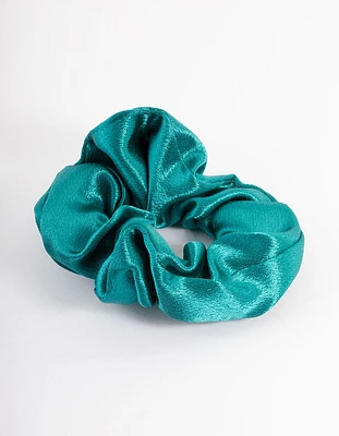 Teal Fabric Satin Scrunchie