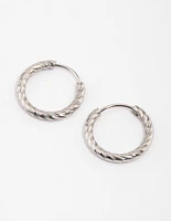 Rhodium Surgical Steel Twist Hoop Earrings