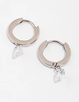 Rhodium Surgical Steel Floating Cubic Zirconia Hoop Earrings