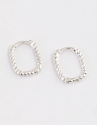 Sterling Silver Rectangle Rope Hoop Earrings