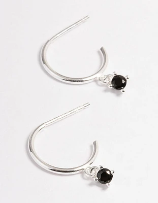 Sterling Silver Cubic Zirconia Four Claw Hoop Earrings