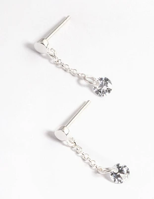 Sterling Silver Chain Cubic Zirconia Drop Earrings