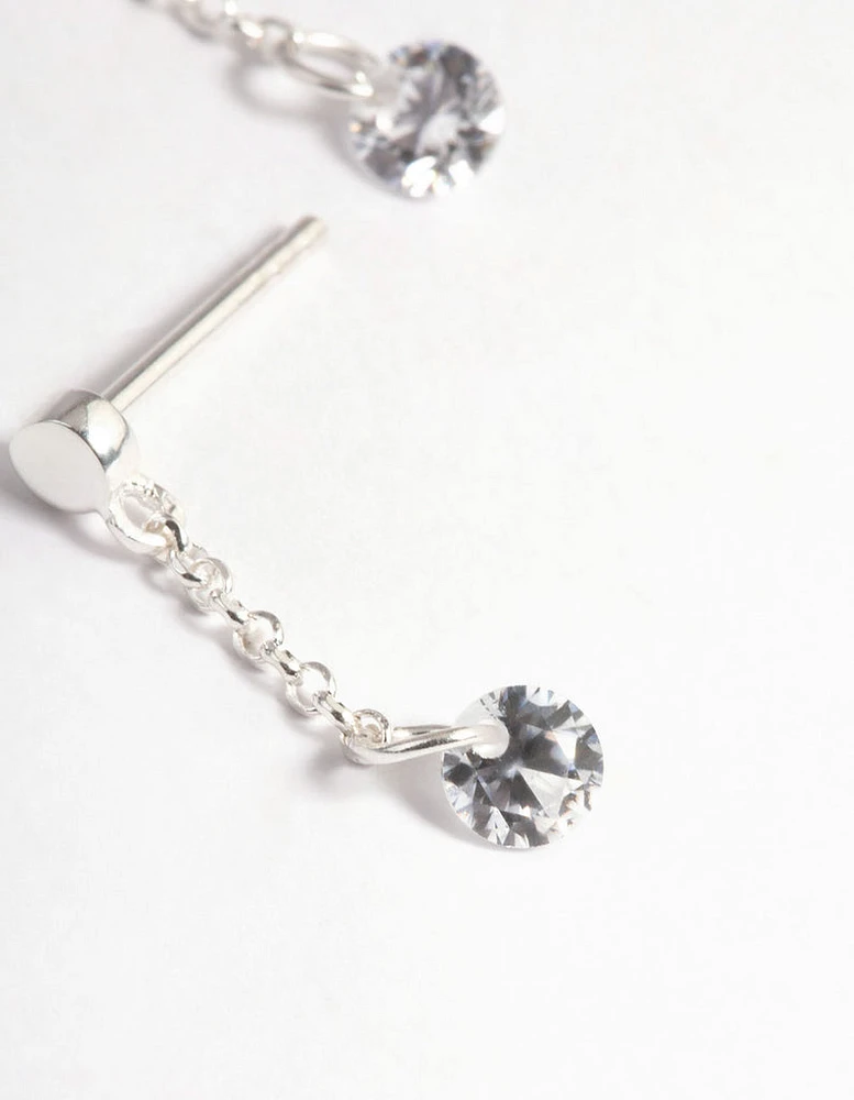 Sterling Silver Chain Cubic Zirconia Drop Earrings