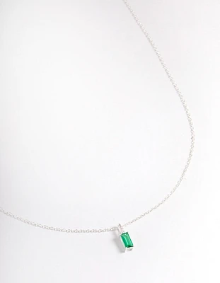 Sterling Silver Cubic Zirconia Emerald Cut Pendant Necklace