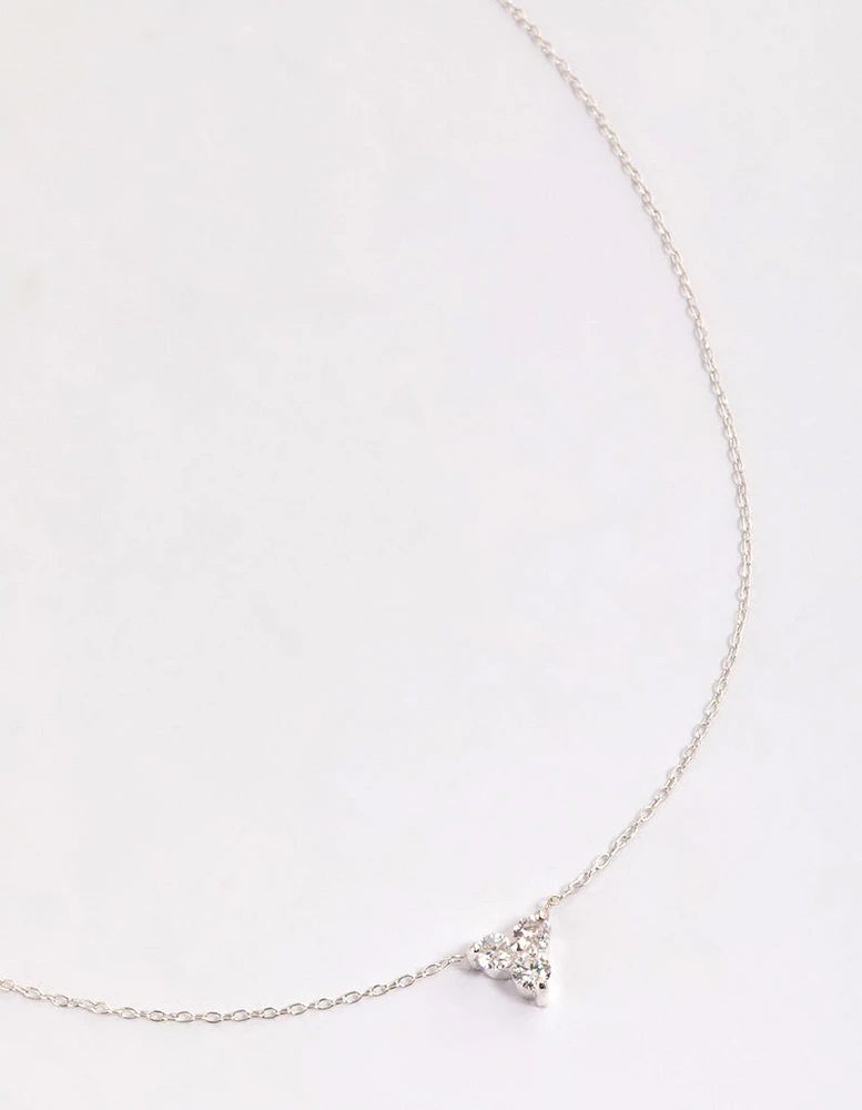 Sterling Silver Cubic Zirconia Round Trio Collar Necklace