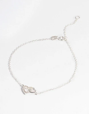 Sterling Silver Cubic Zirconia Heart Link Bracelet