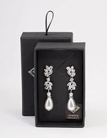 Silver Pearl Petal Drop Earrings