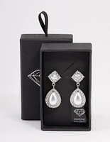 Rhodium Detail Diamond Pearl Drop Earrings