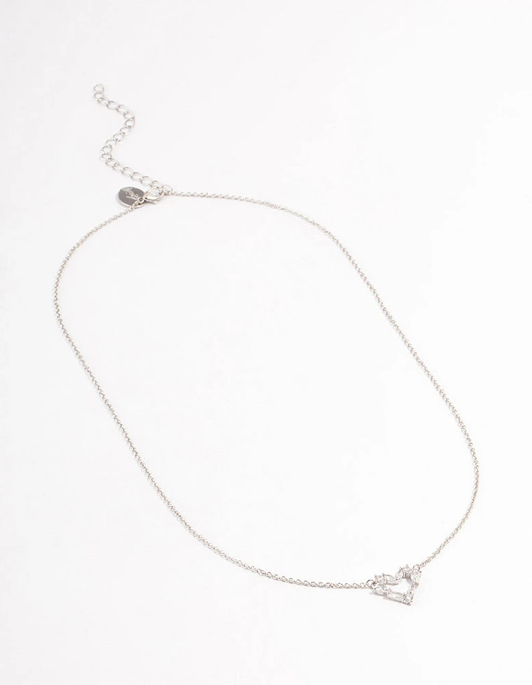 Rhodium Stone Heart Pendant Necklace