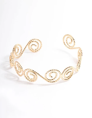 Gold Hammered Spiral Bangle Arm Cuff