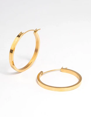 Waterproof Gold Plated Stainless Steel Medium Flat Hoop Earrings