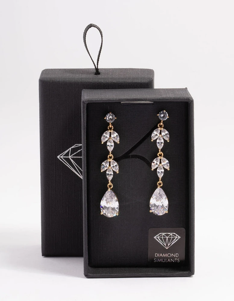 Diamond Simulant Double Vine Teardrop Earrings