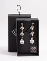 Diamond Simulant Double Vine Teardrop Earrings