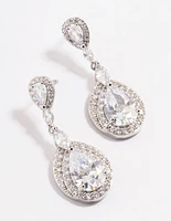 Diamond Simulant Rhodium Detail Pear Drop Earrings