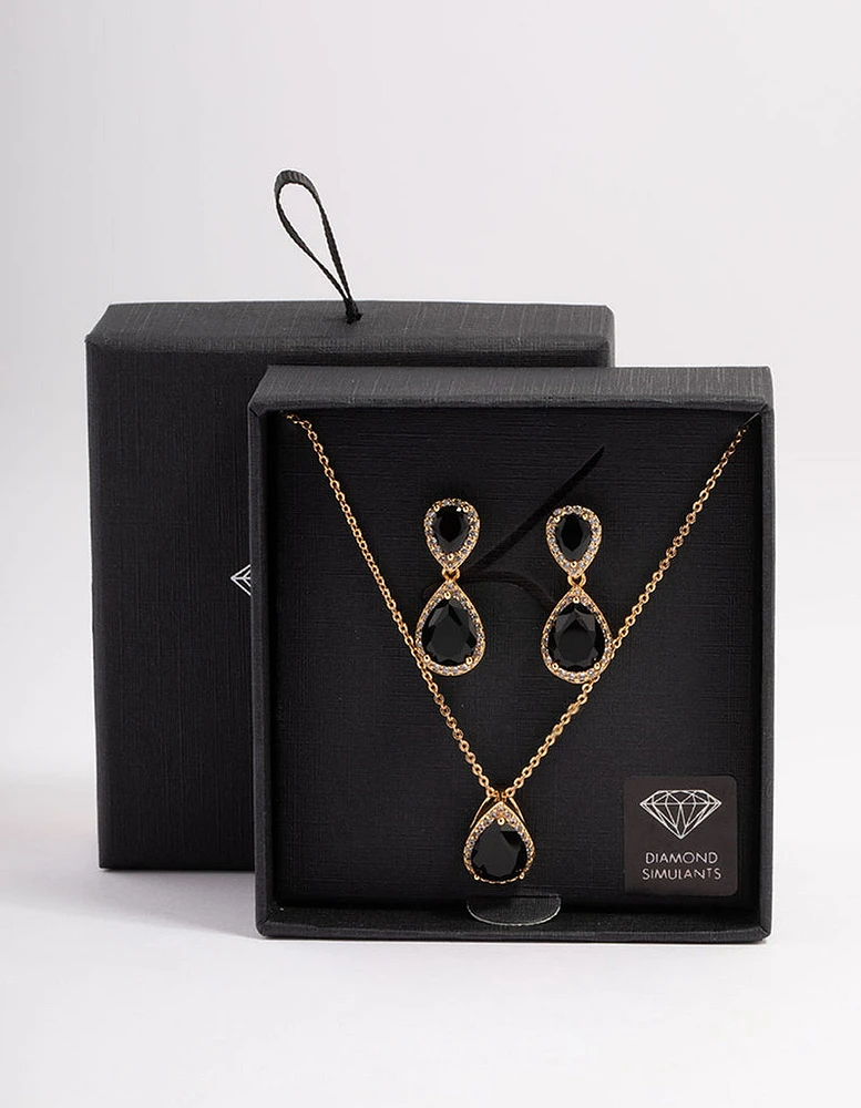 Gold Bulk Double Teardrop Necklace & Earrings Set