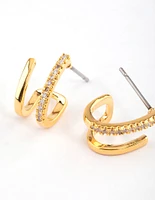 Gold Plated Mini Diamante Double Cuff Earrings