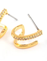 Gold Plated Mini Diamante Double Cuff Earrings