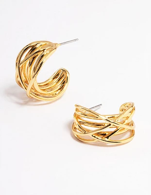 Gold Layered Crossover Hoop Earrings