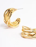 Gold Layered Crossover Hoop Earrings