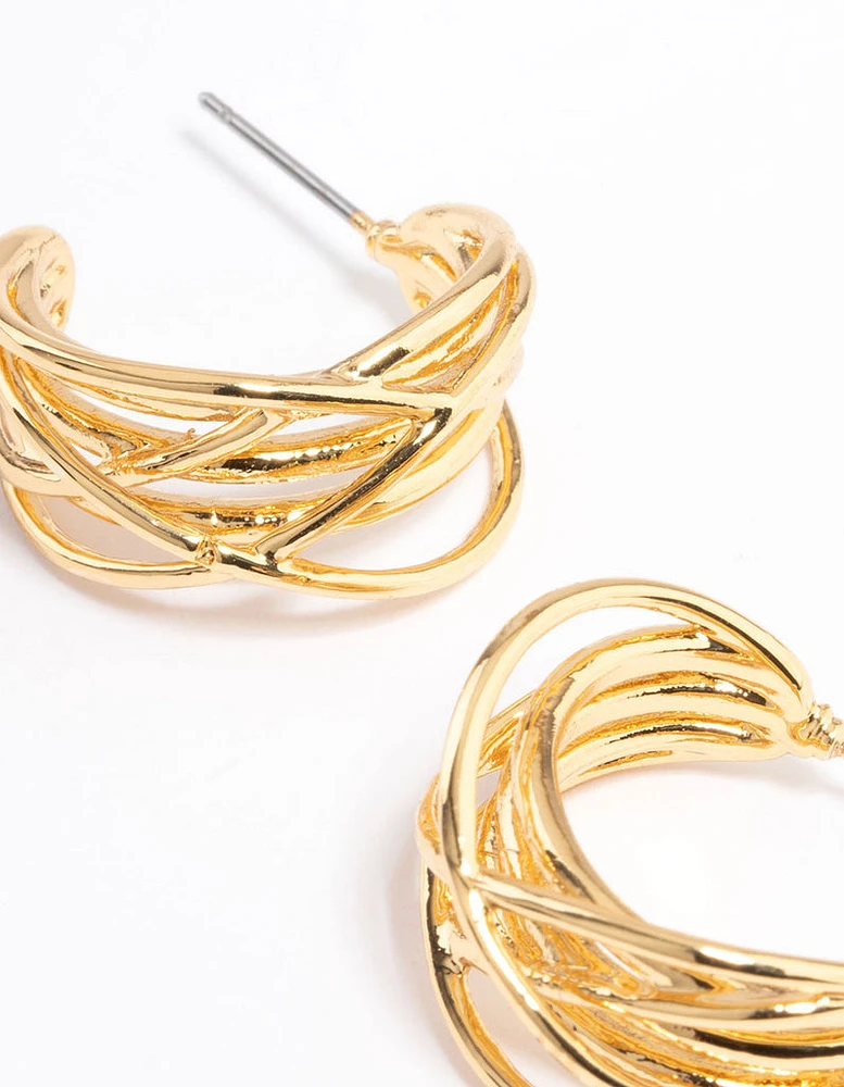 Gold Layered Crossover Hoop Earrings