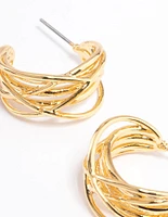 Gold Layered Crossover Hoop Earrings