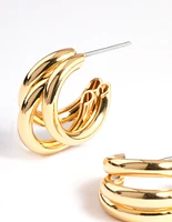 Gold Plated Mini Triple Row Hoop Earrings